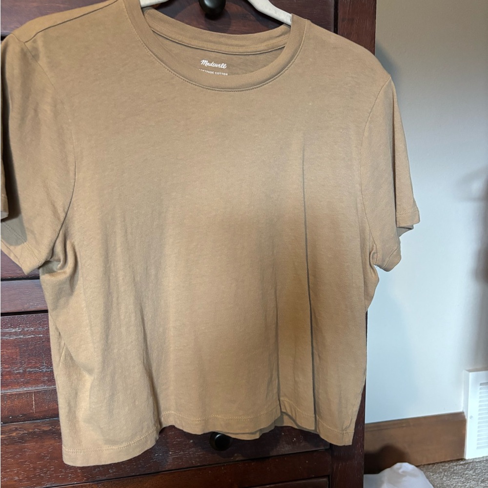 Madewell Cropped Crewneck Tee in Tan NWOT Sz Small